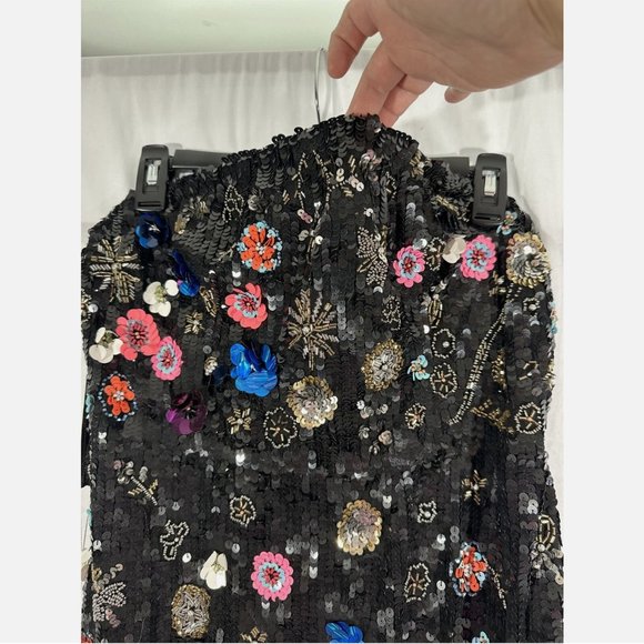 NWT $798 Mac‎ Duggal [ 14 ] Floral Sequined Strapless Slit Column Gown Black - Picture 11 of 16